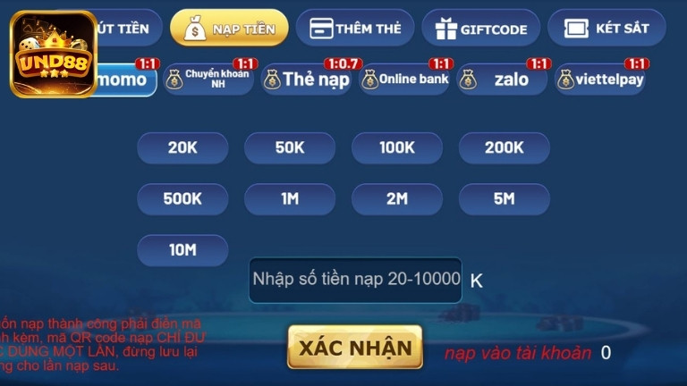 Hướng dẫn nạp tiền VND88 qua ví điện tử